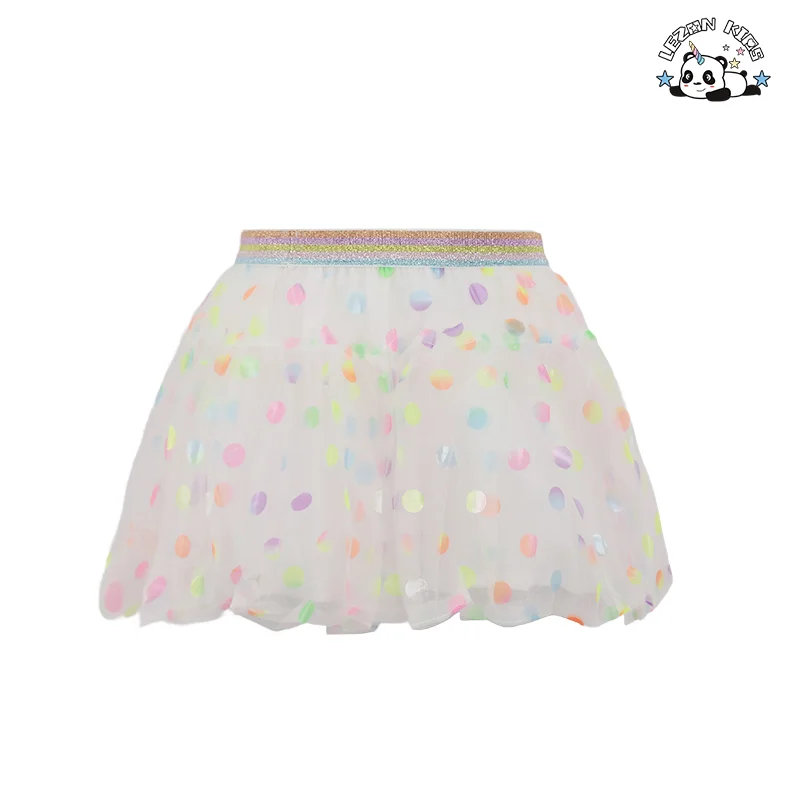 LEZONKIDS - Tulle Skirt Girls Colorful Polka Dotted Ball Gown Silhouette Mini Length Formal Novelty Bow Plaid Made Chiffon Skirt